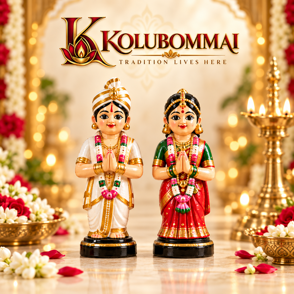 Traditional wedding couple Kolu dolls