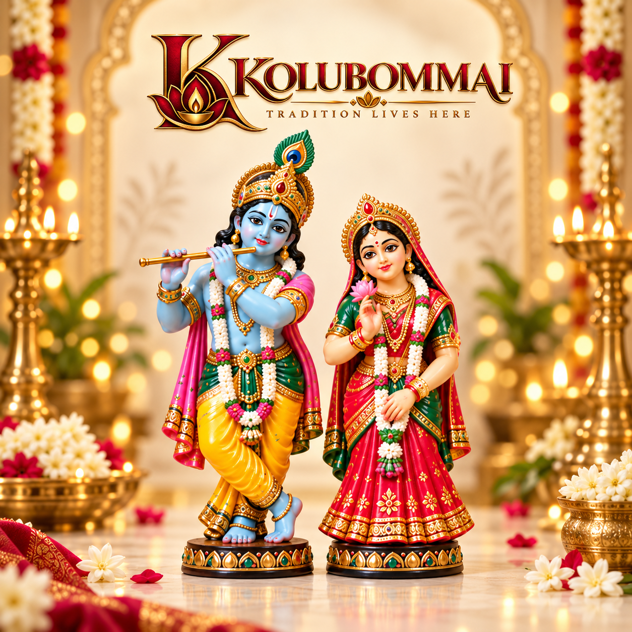 Traditional Krishna and Radha Kolu dolls